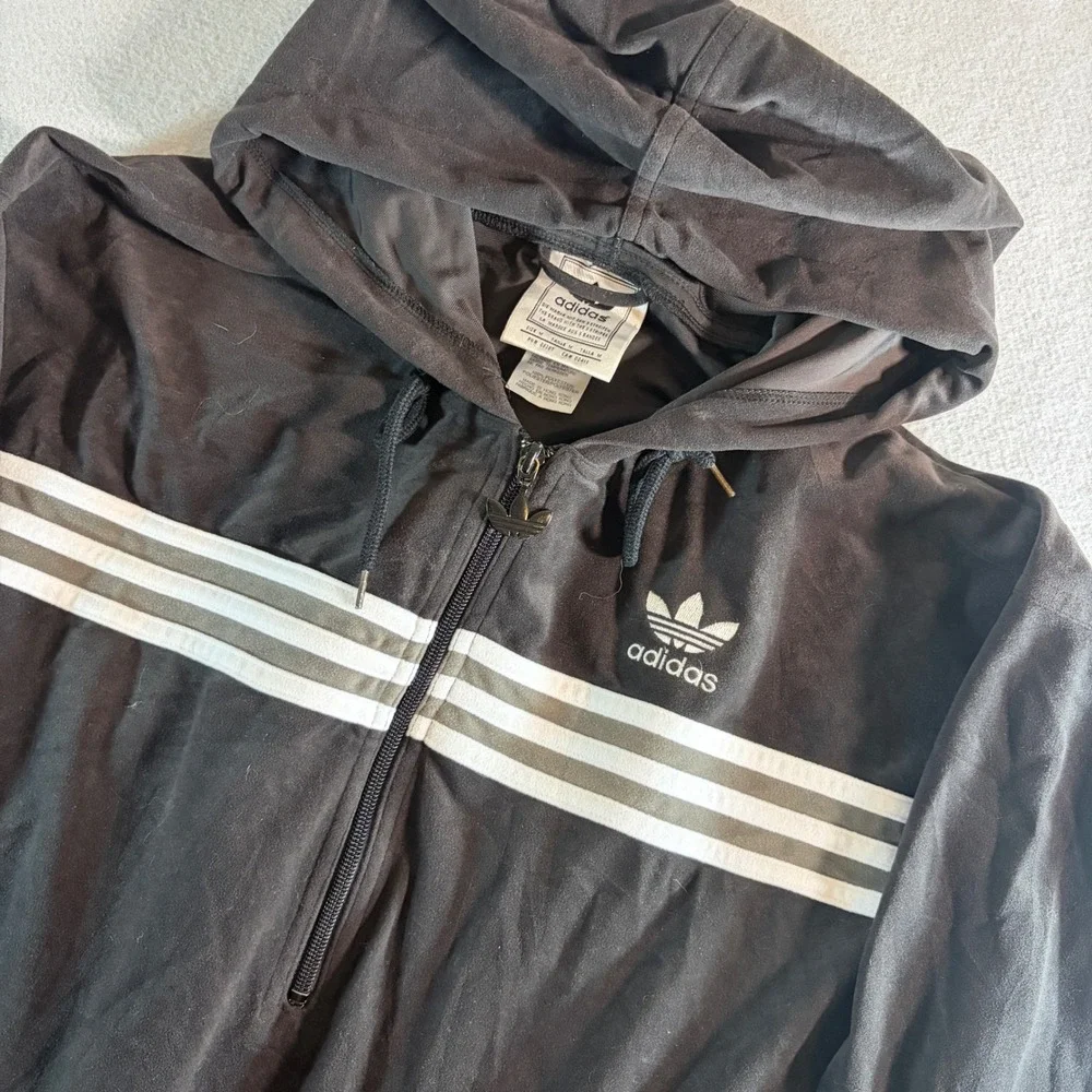 Vintage Adidas Originals Mens Black 1/4 Zip Hooded Windbreaker Jacket Size M